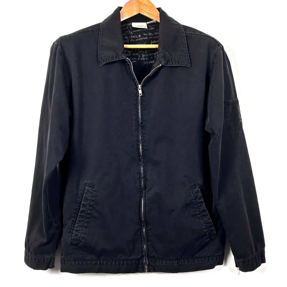 Vintage Hurley Intl Canvas Bomber Workwear Jacket Mens Medium Black Skater Y2K